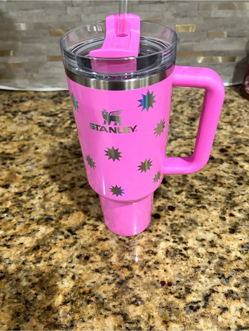 Stanley Pink Popsicle Starburst Stainless Travel Tumbler with Handle and Straw
